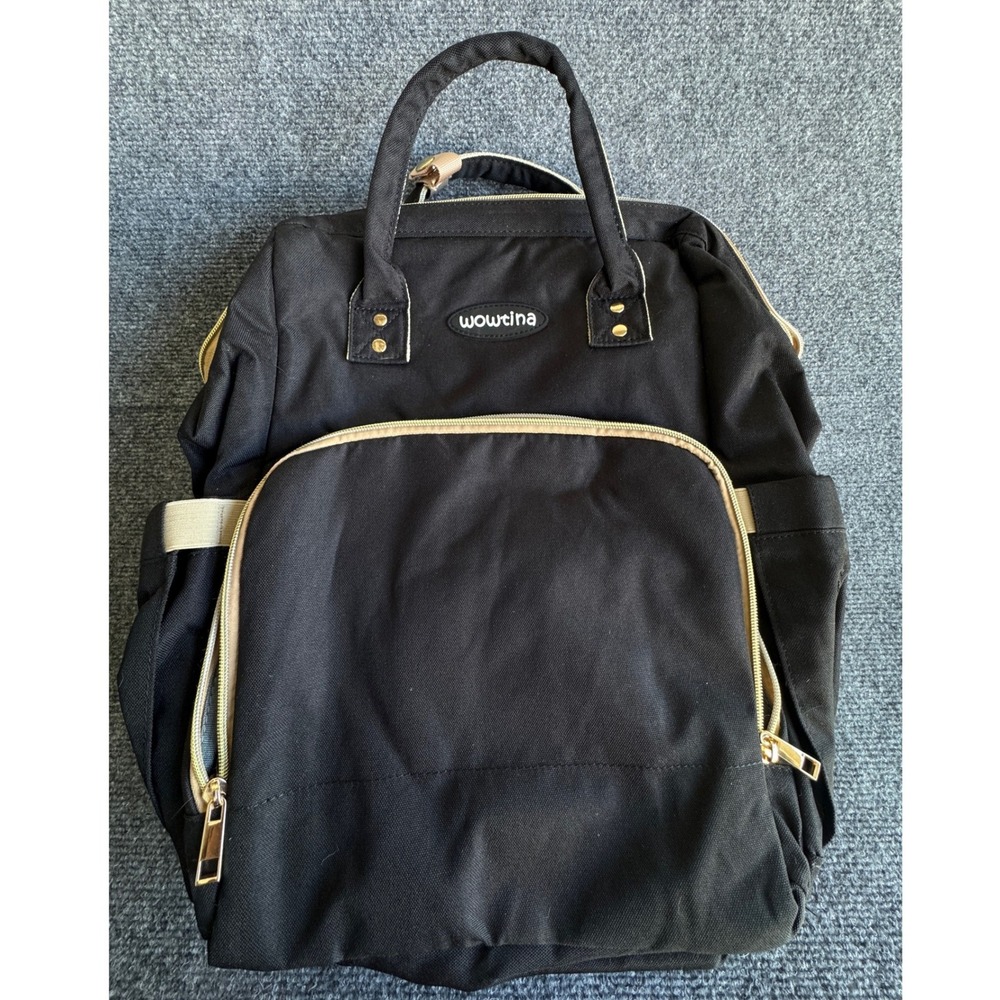 Wowtina Diaper Bag Backpack Black Canvas Insulated Pockets Stroller Straps